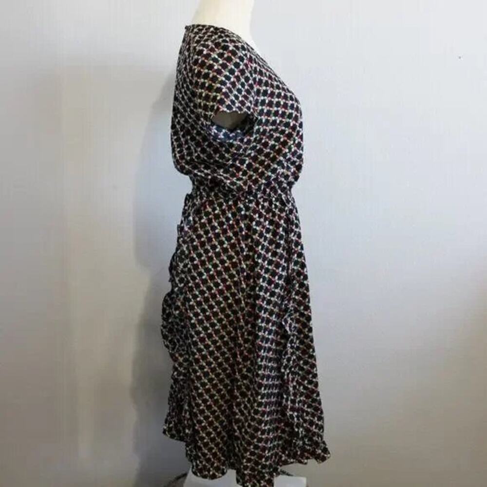 DownEast Multi Color Ruffle Dress Geometric Pattern Size S Keyhole Back - Picture 7 of 10